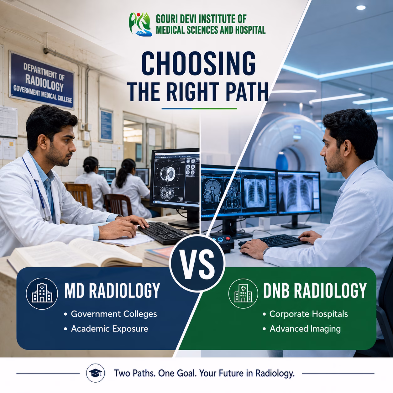 Compare PG course in radiology between MD and DNB